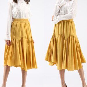 CHICWISH Brightening Your Beauty A-Line Midi Skirt Mustard Womens Size M/L